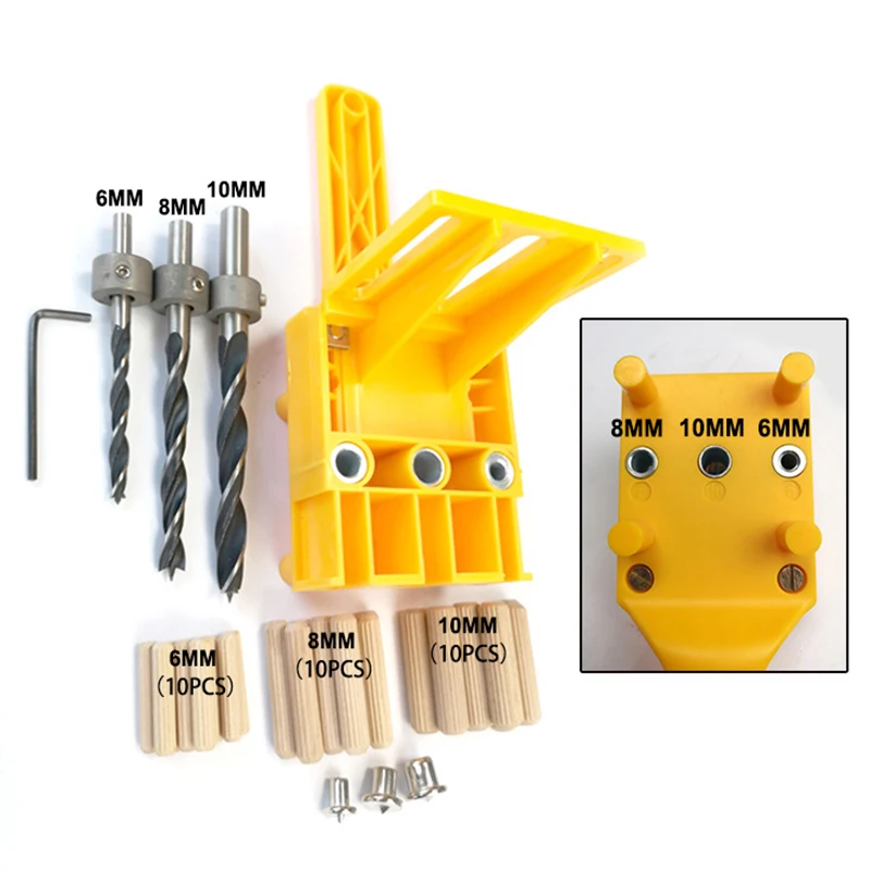 41pcs/set Drill Guide Kit Dowel Bit Set Jig 6mm 8mm 10mm E,L,T Joints Alignment Pins Doweling Jig Hole Saw Tools