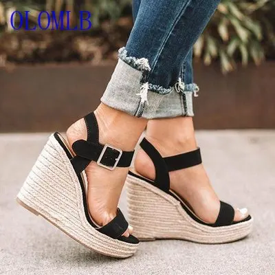 

OLOMLB 35~43 Summer High Wedges Heel Sandals Fashion Open Toe Platform Elevator Women Sandals Shoes Pumps 2019 Sandalias mujer