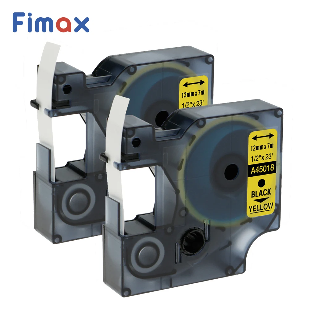 

Fimax 2Pack Adhesive Black on Yellow Label Tape Compatible For Dymo D1 45018 ,1/2 Inch ,LabelManager 280 Labeling Maker