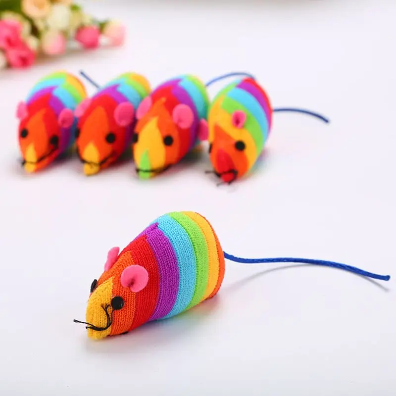 

New Pet Cat Toy Mouse Shape Cloth Toy Rainbow Color Interactive Toy