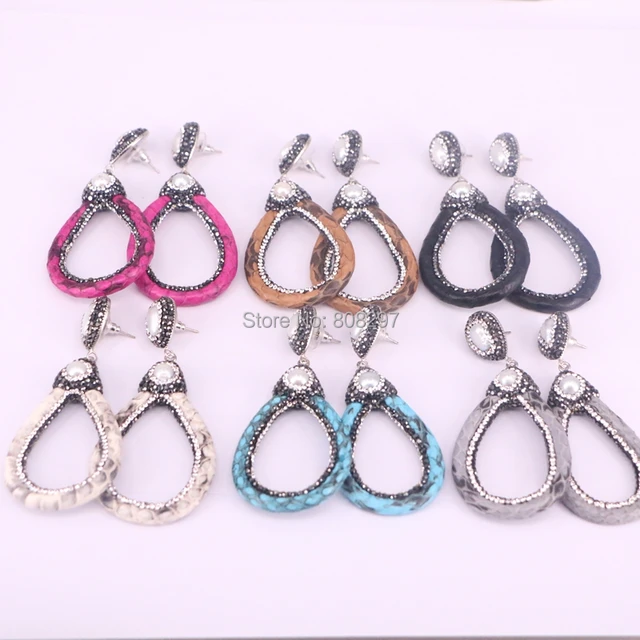 5pair Mix Color Snakeskin Earrings Pave Crystal Rhinestone With 5pair Mix Color Snakeskin Earrings Pave Crystal Rhinestone With Pearl Drop Dangle Fashion Jewelry For