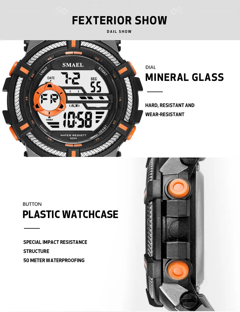Цифровые наручные часы в стиле милитари из натуральной кожи SMAEL часы Для мужчин светодиодный спортивные часы для Для мужчин Waterproof1616