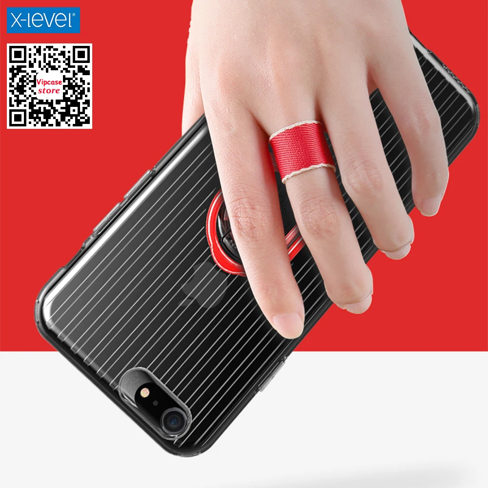 Koop X Niveau Ring Houder Case voor IPhone 7 8 Plus Metalen Vinger Ring Stand Shockproof Transparante Cover Case voor IPhone Apple 7 8