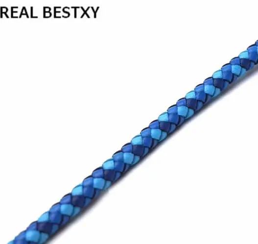 REAL BESTXY 1m/lot genuine cowhide round leather black antique leather cord for bracelets making blue leather round cord green - Цвет: blue