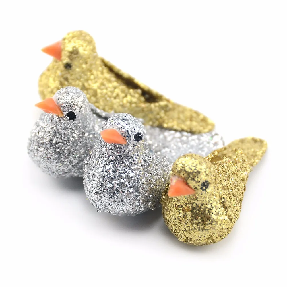 

New 4pcs Gold And Silver Artificial Foam Birds Wedding Christmas Tree Decoration DIY Handicraft Accessory Garland Scrapbooking