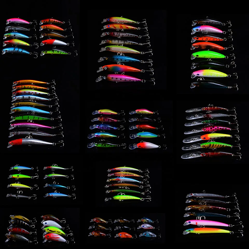 

100pcs Mixed Fishing Lure Minnow Artificial Fishing Lure Kit Wobblers Minnow Crankbait Fishing Hard Bait 3D Eyes