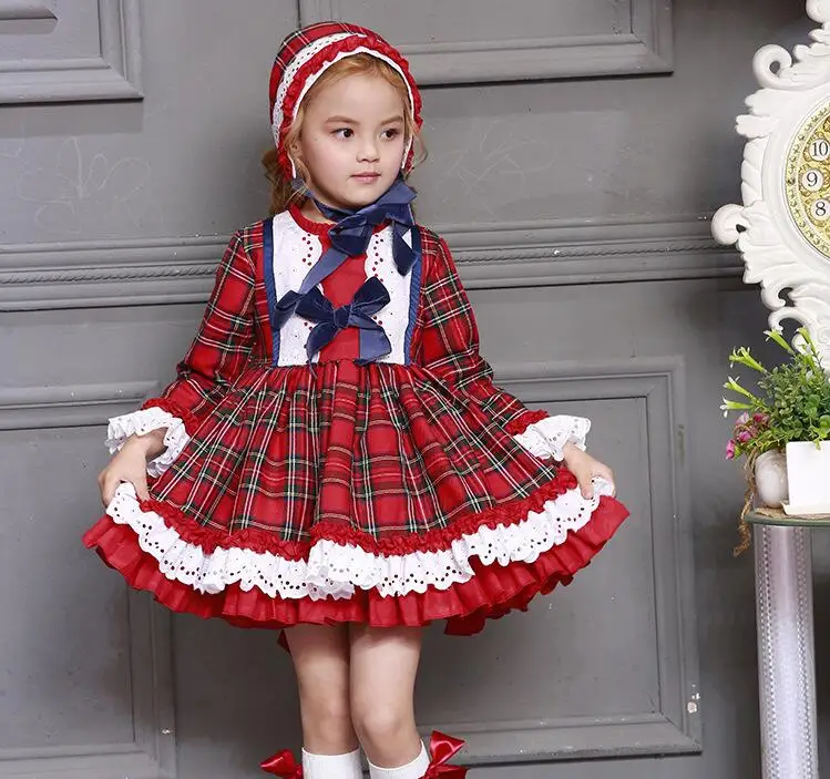 

3 PCS Set Girl Dress Red Plaid Princess Dress Baby Girl Party Clothes Baby Girl Clothing Lolita Christmas Clothes