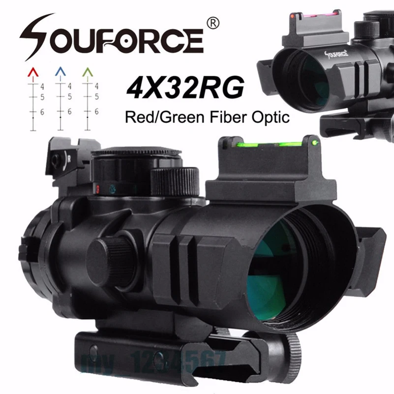 

Red/Green Reticle Fiber Optic Sight Scope And Tactical 4x32 Airsoft Gun Riflescope With 20mm Dovetail Hunting Rifle Scope