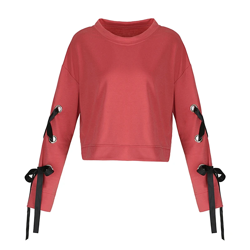 Gladiolus Fashion 2018 Autumn Sweatshirt Women Lace Up Long Sleeve Pink Sexy Crop Top Loose Pullover Hoodie Women Tracksuit Tops (7)