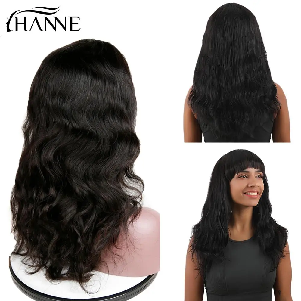 Ханне волосы Малайзии натуральные волосы натуральное вплетение парики с челкой для черный Для женщин