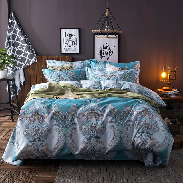 Special Offers SINONICS 100% Cotton Bedding Set Queen Size 4pcs Duvet Cover Sets Bed Linen Flat Bed Sheet Set Pillowcase Home Textile Drop Ship