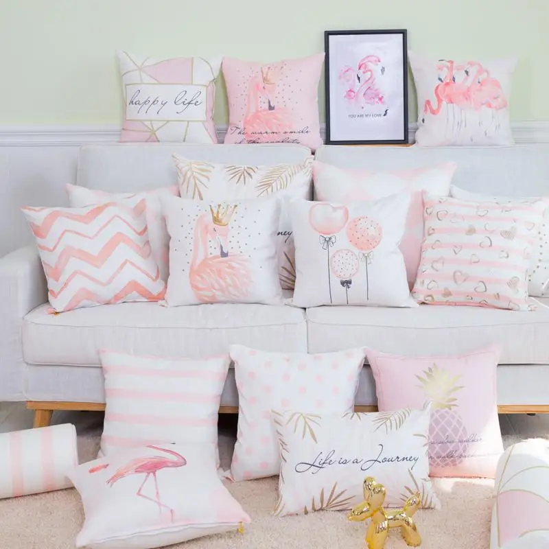 

Drop Ship Decor Pink Flamingo Cushion Girl Pineapple Balloon Feather Geometry Stripe Nordic Pillow Fundas De Cojines Almohadones