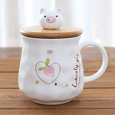 Cartoon Cute Pig Coffee Mug Ceramic Cups and Mugs with Lid Office Home Water Cup Couple Breakfast Cup Unique Gift for Children - Цвет: C