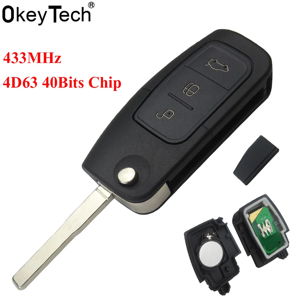 OkeyTech сменный складной ключ дистанционного управления с 3 кнопками 433 МГц 4D63 чип