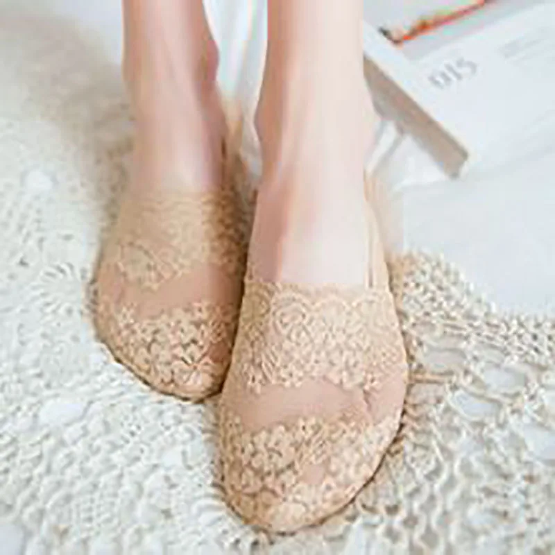 5 Pairs/lot Thin Japanese Style Lady Lace Socks Woman with Low Tops Anti-slip Invisible Boat Wear-resisting BHS017 | Женская одежда