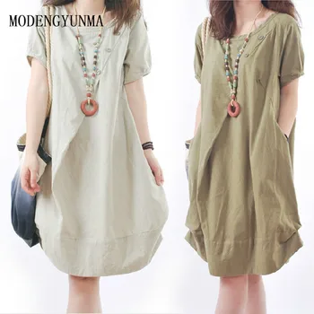

MODENGYUNMA maternity Linen dresses Summer Leisure Short Sleeve Dress Pregnant Woman clothing dresses pregnancy clothes vestidos
