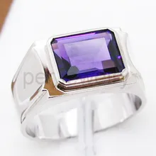 Мужское кольцо аметистовое кольцо натуральное настоящий аметист Серебро 925 пробы 4.2ct драгоценный камень размер 9*11 мм тонкий фиолетовый кристалл# CY16121509