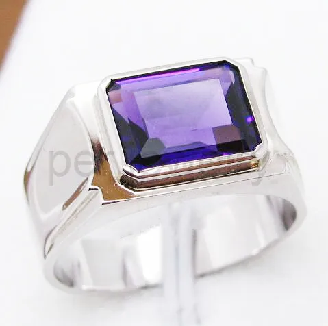 

Men ring Amethyst ring Natural real amethyst 925 sterling silver 4.2ct gem Gem size 9*11mm Fine purple crystal #CY16121509