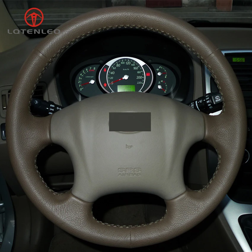 

LQTENLEO Dark Brown Genuine Leather DIY Hand-stitched Steering Wheel Cover for Hyundai Tucson 2006-2014