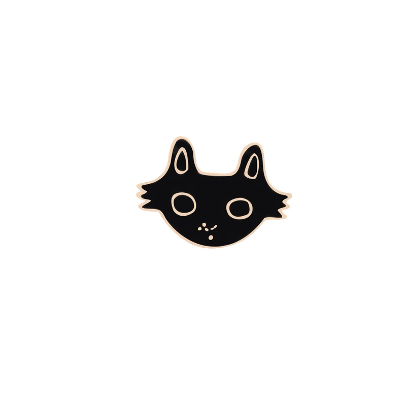 Мультфильм иконы Стиль Черный Белый Кот рыбные кости Броши для женщин и мужчин одежда рубашка воротник эмалированные булавки девушка ювелирные изделия любовь подарки - Окраска металла: Black Cat