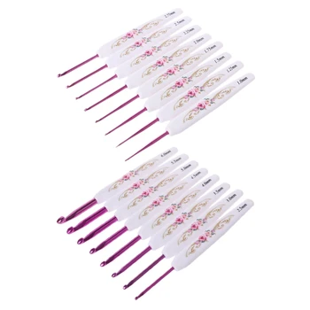 

8pcs Plastic Handle Floral Aluminium Crochet Hooks Knitting Needle Set Weaving