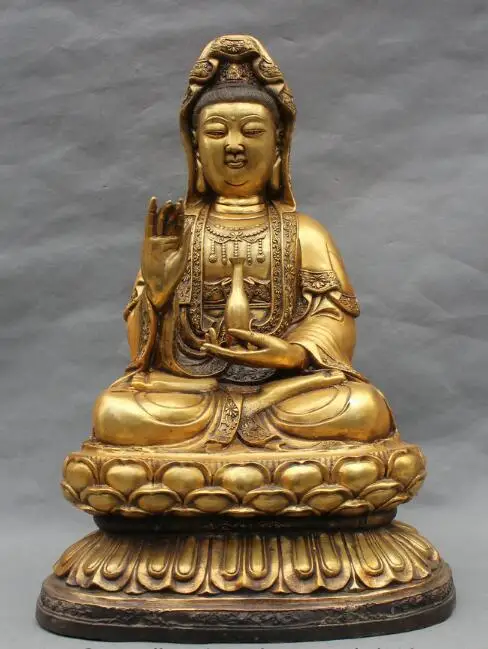 

S01412 22" Chinese Buddhism Bronze Gilt Seat Kwan-yin Guan Yin Goddess Vase Statue I (B0413)