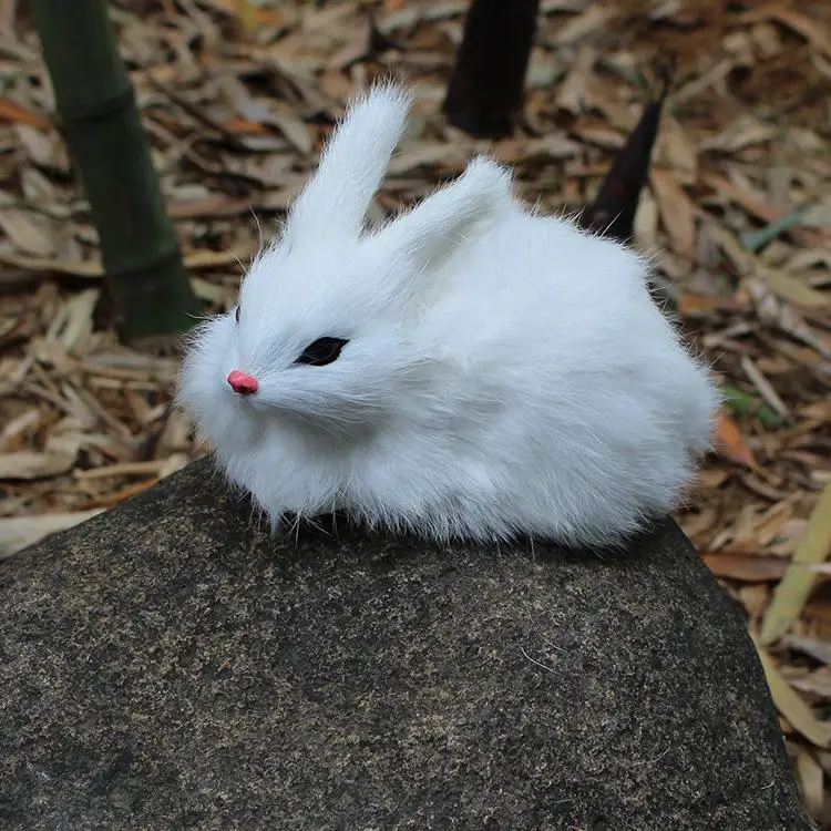 6 ''15 см мини реалистичные милые белые плюшевые кролики мех реалистичные животные Пасхальный кролик Моделирование Кролик игрушка модель подарок на день рождения - Цвет: Белый