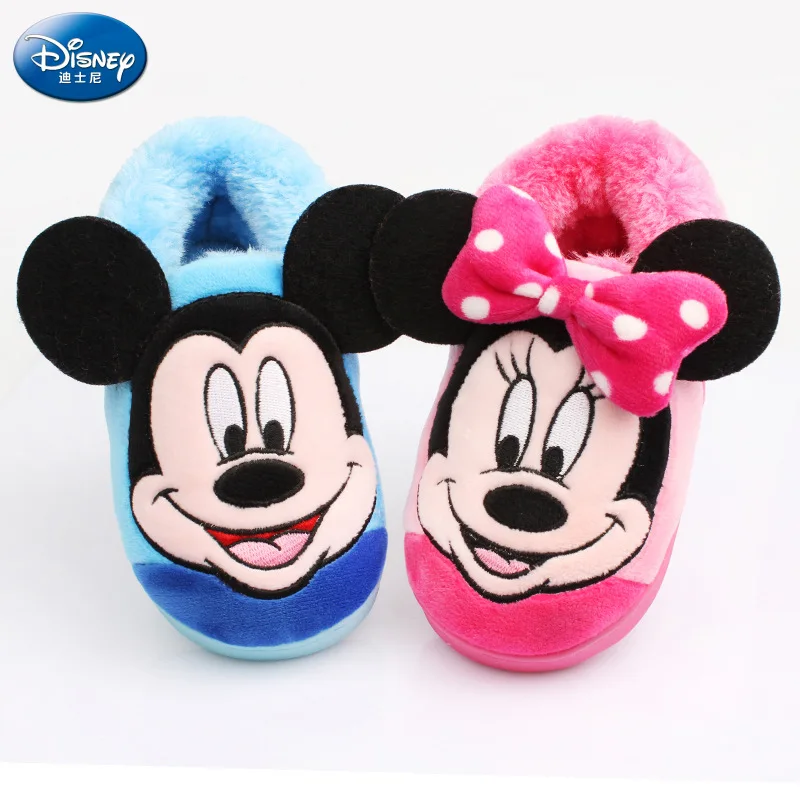 Детские теплые хлопковые тапочки Disney домашние Нескользящие из плотного хлопка