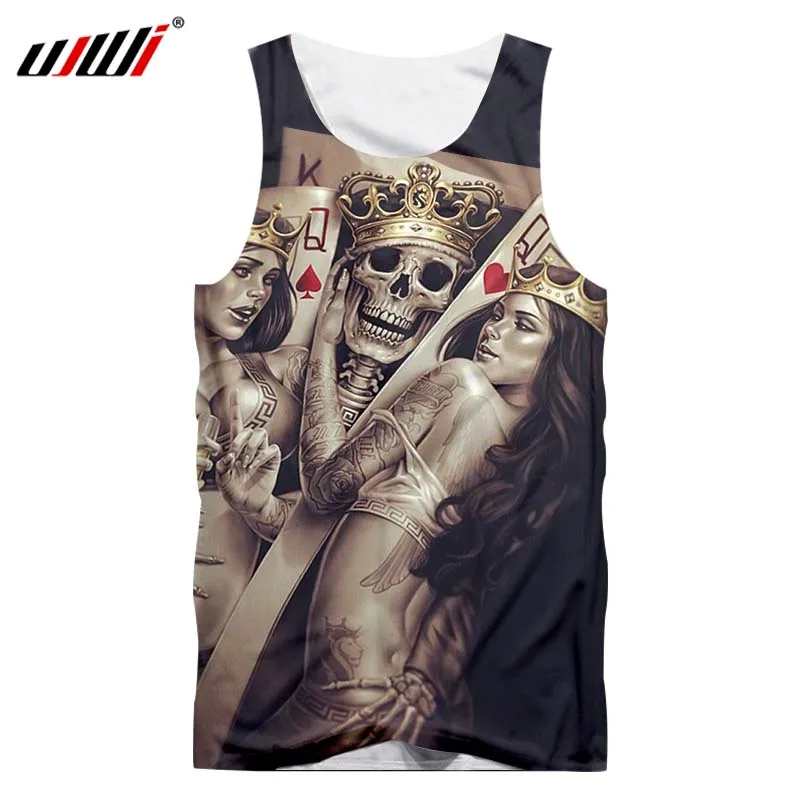 

UJWI brand 2019 new skull men's waistcoat 3D printing O-ring sleeveless vest bodybuilding clothes fashion casual Tank Tops