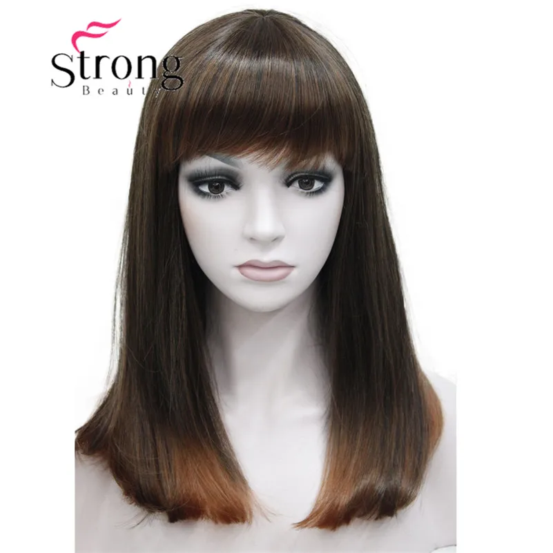 StrongBeauty темно-коричневый средней длины Тепло ОК точка кожи Топ Синтетический Полный парик
