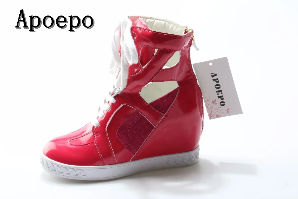

New brand newest casual shoes for woman 2018 high quality leather shoes lace-up high top shoes height increasing shoes