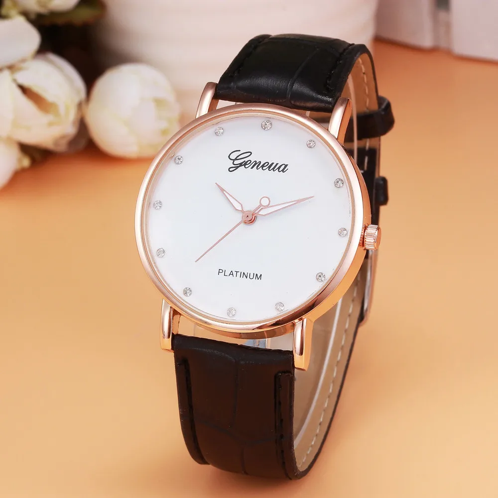 

Splendid Retro Design Leather Band Analog Alloy Watch Quartz Wrist Diamond Quartz Leather Watch Couple Wristwatches