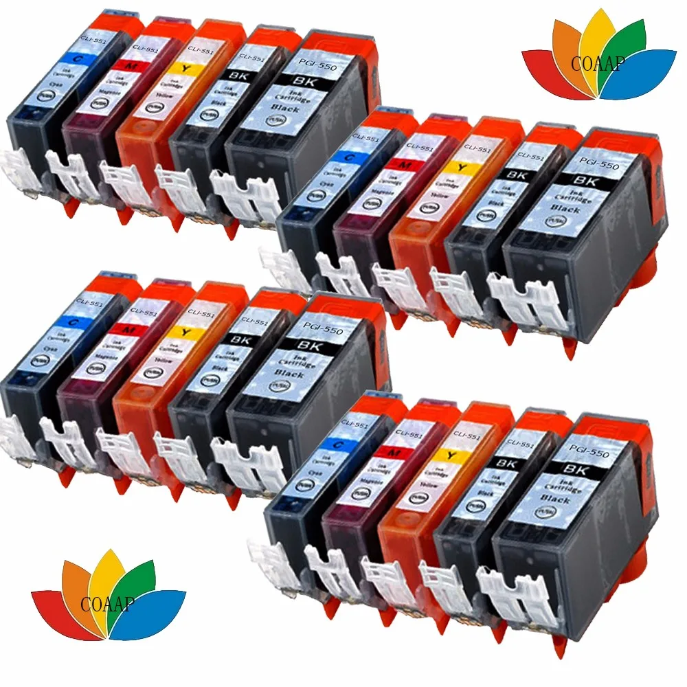 

20 Ink Cartridges (Set) for Canon CLI 551 PGI 550 Pixma iP7250 iX6850 MG5550 MG5650 MG6450 MG6650 MX725 MX925