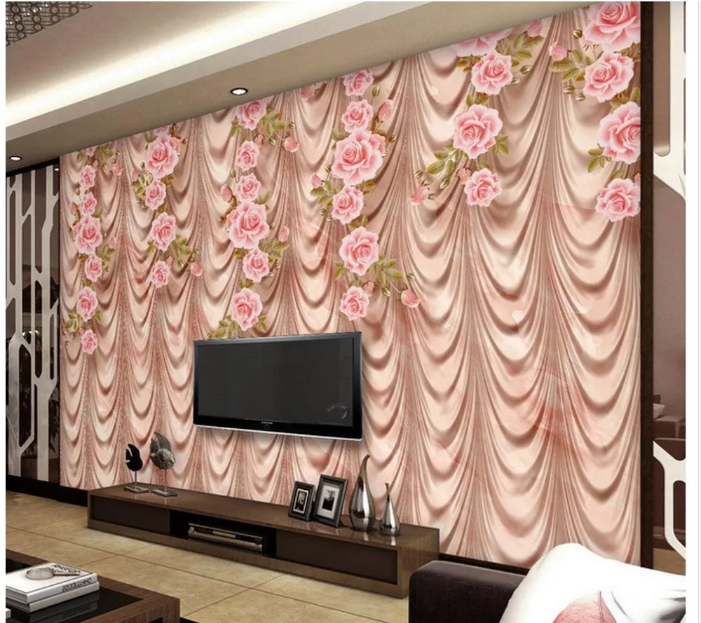 

3d wallpaper for room Marble rose art TV curtain wall with curtains photo wall murals wallpaper Home Decoration