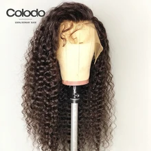 Colodo-perruque brésilienne Lace Front Wig Remy, cheveux naturels, bouclés, couleur naturelle, rose, pre-plucked, avec Baby Hair, pour femmes