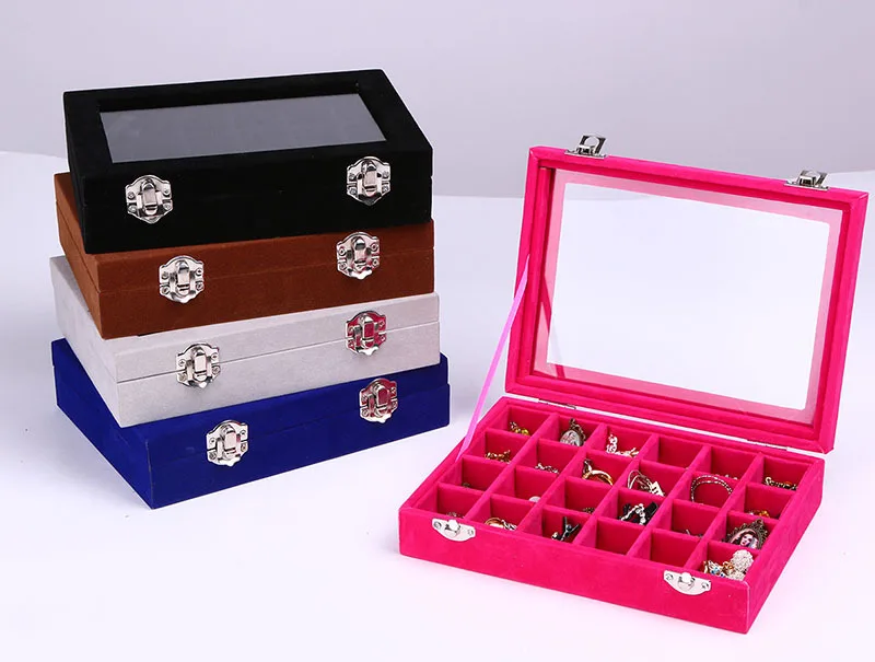 24 Grid Earrings Showcase Container Colorful Cover High end Jewelry