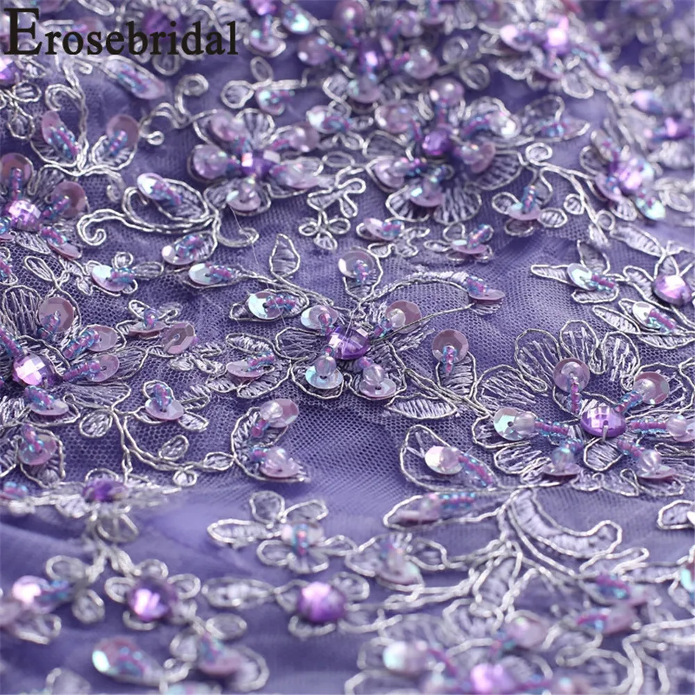 Короткое платье для выпускного вечера Erosrbridal фиолетовое длиной ниже колена с