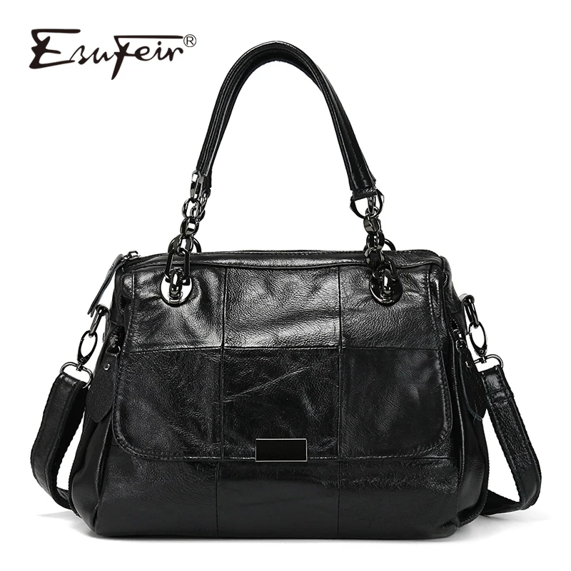 

ESUFEIR Luxury Women Handbag Patchwork Genuine Leather Bags for Women Shoulder Messenger Bag Ladies Crossbody Bag Designer Tote