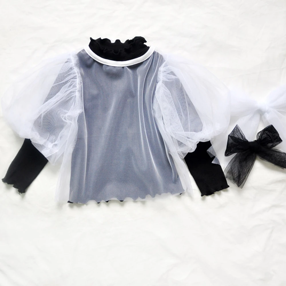 Chifuna/футболки для маленьких девочек 2 предмета, новые крутые однотонные топы с длинными рукавами для девочек+ сетчатые топы с пышными рукавами детские футболки принцессы