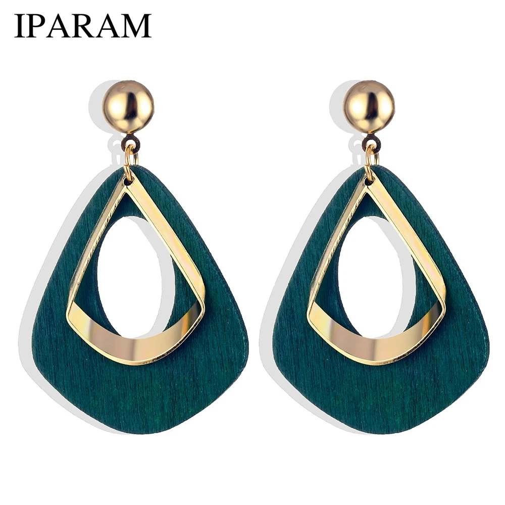 

IPARAM Retro 3 Color Geometric Pendant Earrings for Women Bohemia Long Exaggerated Wood Earrings 2019 Fashion Jewelry Party Gift