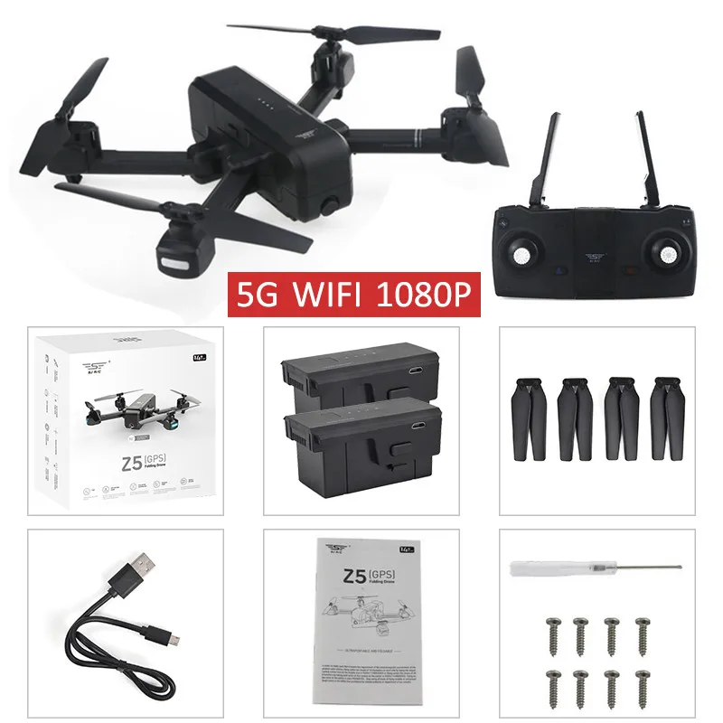 SJRC Z5 5G Wifi FPV с камерой 1080P двойной gps динамический Дрон Квадрокоптер - Цвет: 1080P5Gblack2battery