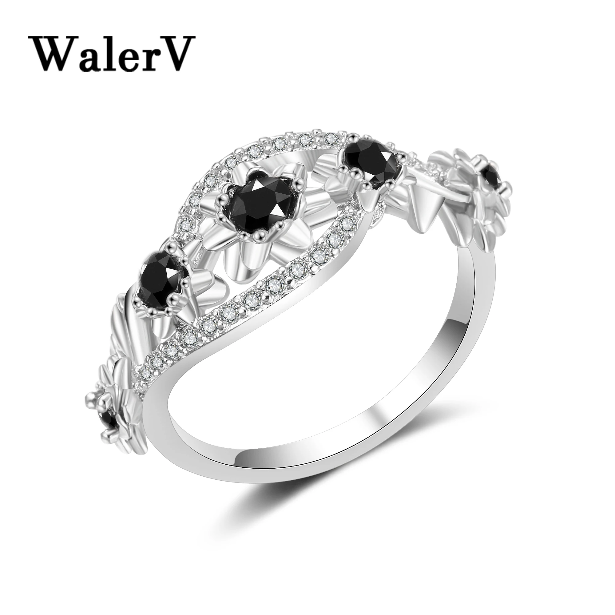 WalerV, новинка, модные украшения для женщин, дизайн, розовое золото, пара колец, фианит, циркон, кристалл, серебряный цвет, двойной цвет, свадебный подарок
