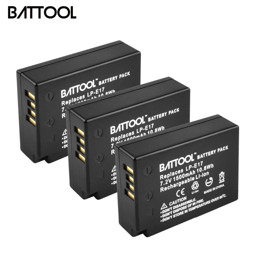

BATTOOL 1500mAh LP-E17 LPE17 LP E17 Rechargeable Batteries for Canon EOS M3 M5 750D 760D T6i T6s 800D 8000D Kiss X8i 3pcs