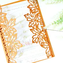 50 шт оранжевые осенние листья Пригласительные открытки свадебные приглашения, лазерная резка пользовательские приглашения, персонализированные поздравительные открытки