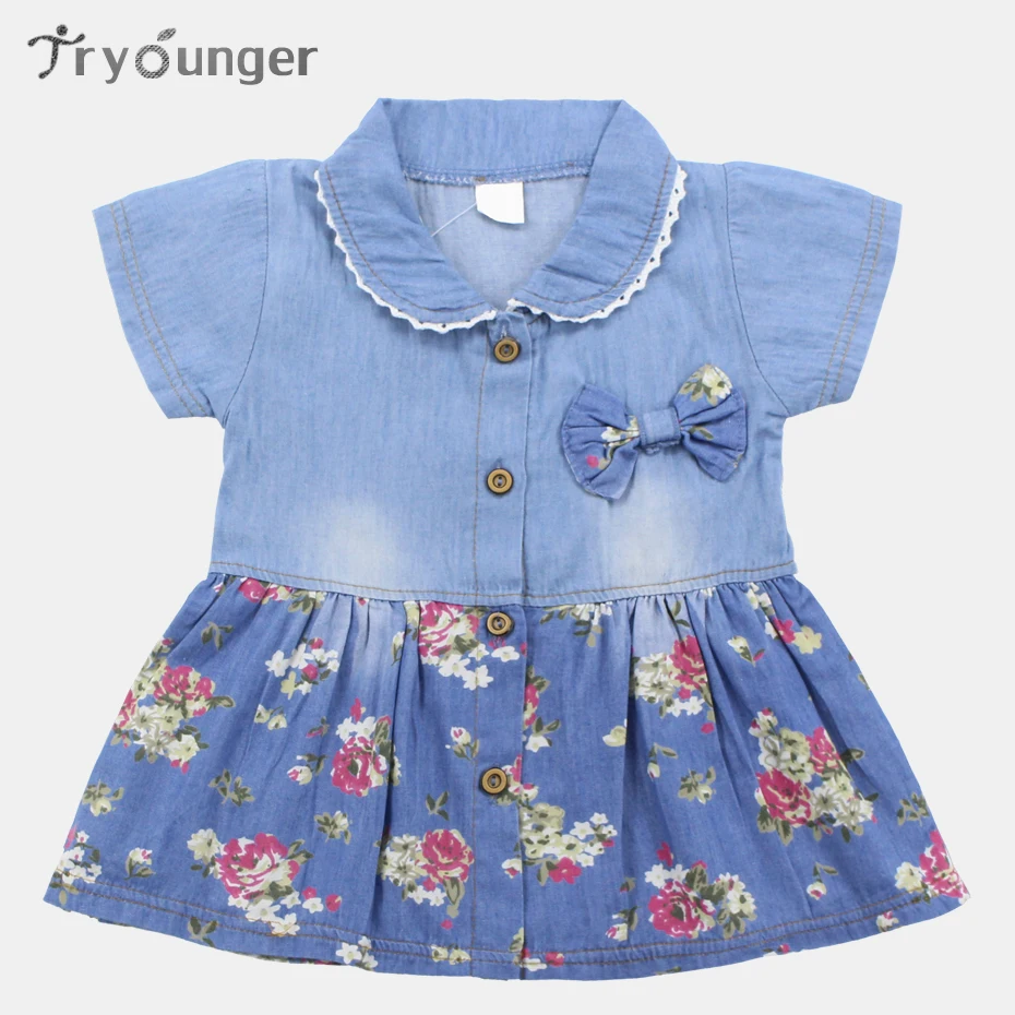 Baby Girl Dress Summer Floral Newborn Dresses Toddler Baby Denim Dresses Casual Baby Girl
