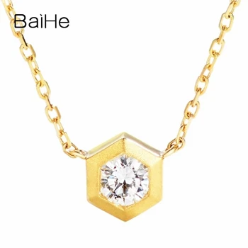 

BAIHE Solid 18K Yellow Gold 0.08CT Certified H/SI Natural Diamond Wedding Women Trendy Fine Jewelry Beautiful Diamond Necklaces