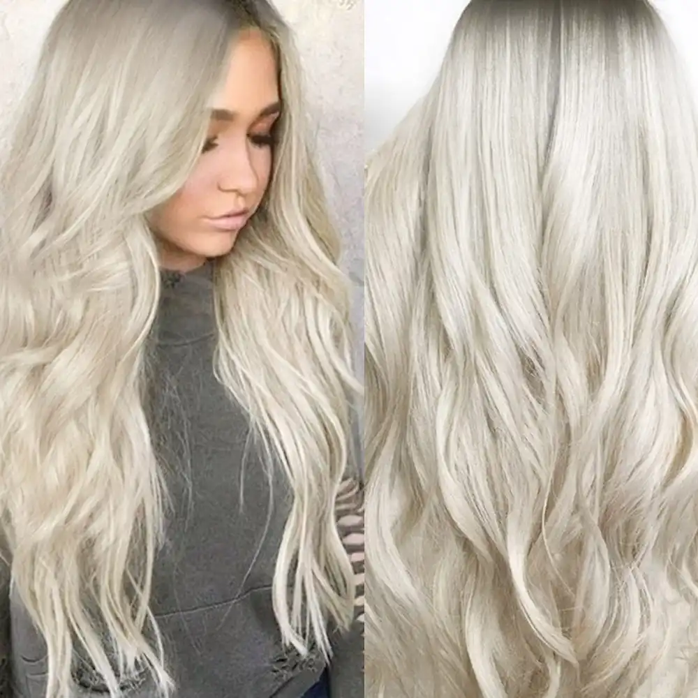 Sexy Women Gradient Blonde Party Wigs Long Curly Hair Mixed Colors