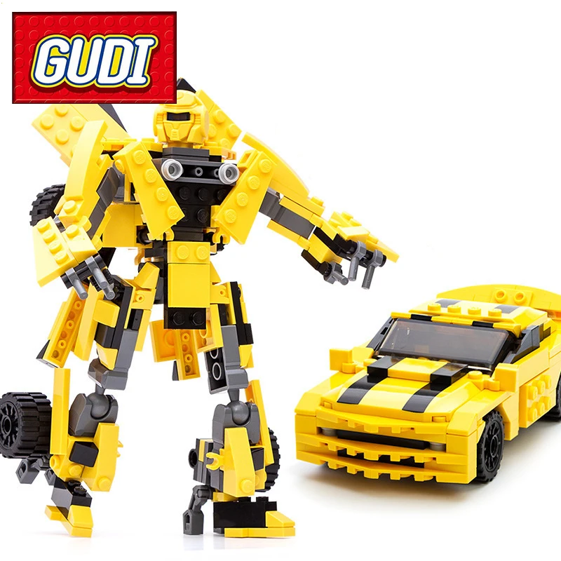 

GUDI 8711 2 in 1 Robot Yellow Car Blocks 225pcs Building Blocks Set Bricks Assembled Models Educational Toys For Children Gift