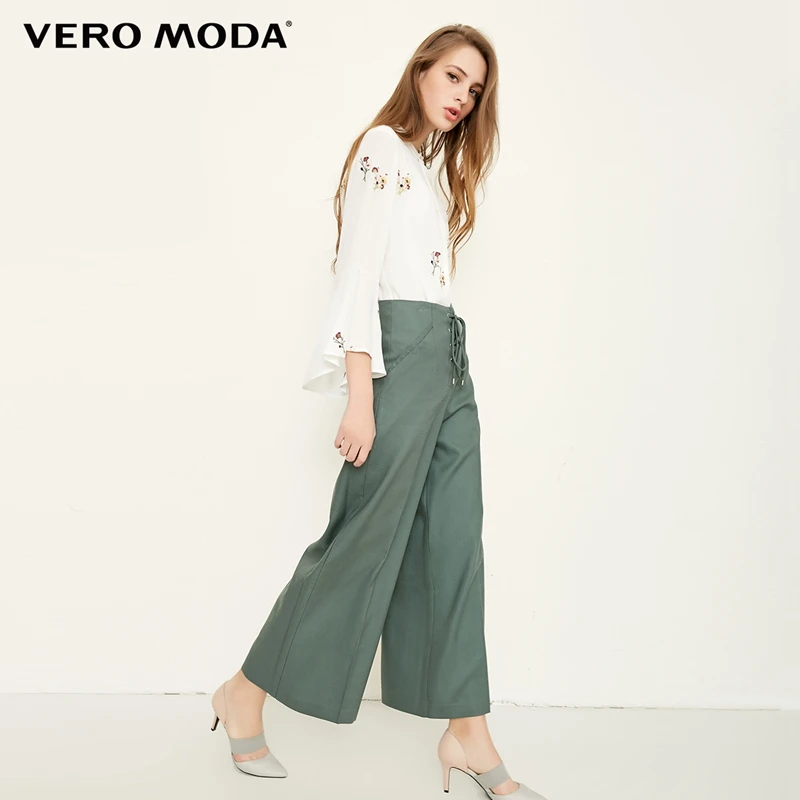 

Vero Moda 2019 new straps decorated cropped wide leg pants|318250530