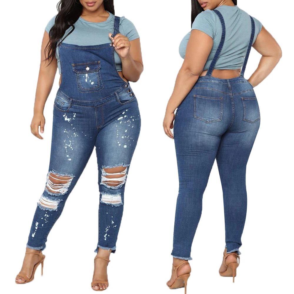 

Jumpsuit Casual Denim Ripped Jeans for Women Bodysuit modis Women Slim Overalls Streetwear Plus Size 5XL combinaison femme H40